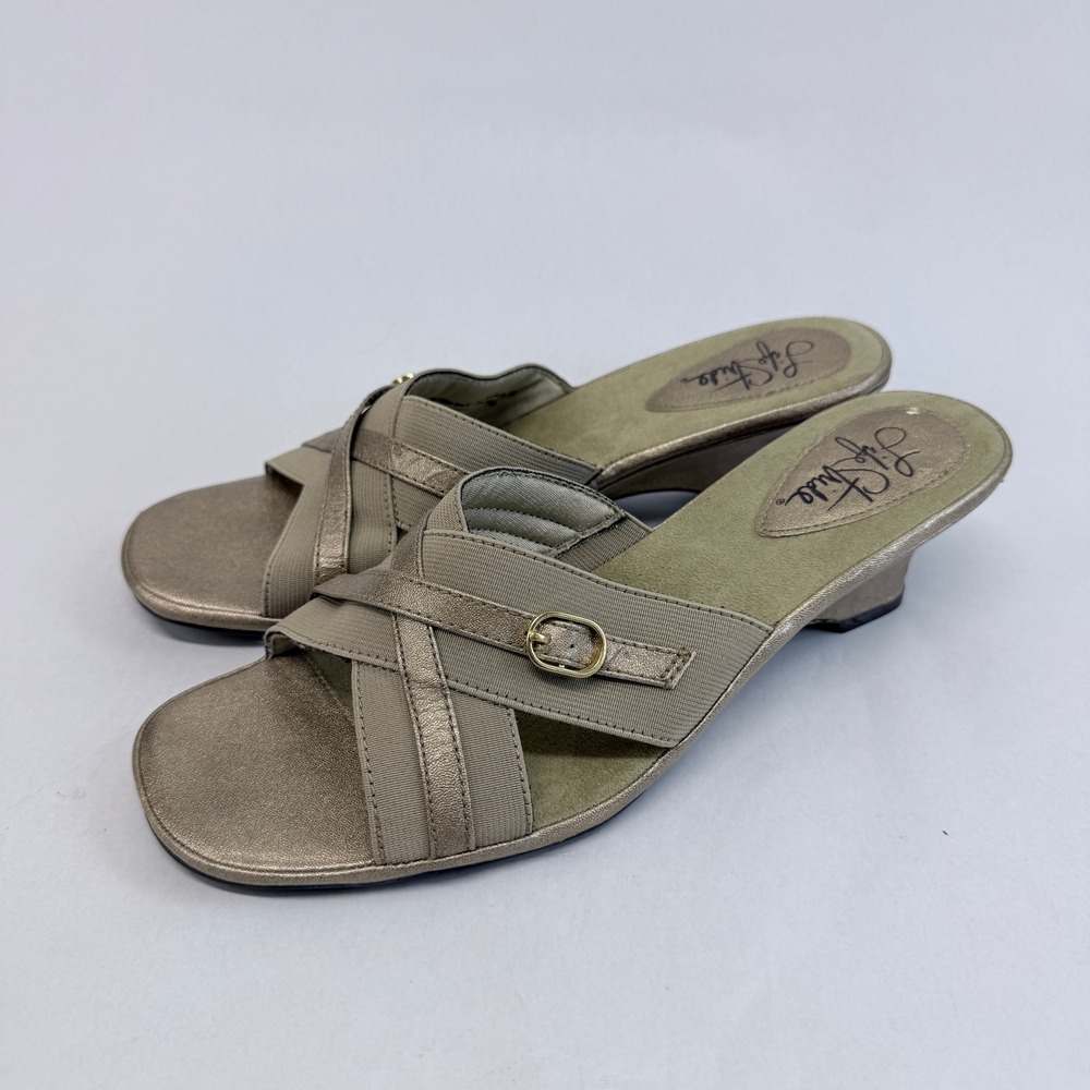LifeStride Felicia Champagne Gold Metallic Wedge Sandals Womens 9M Open Toe